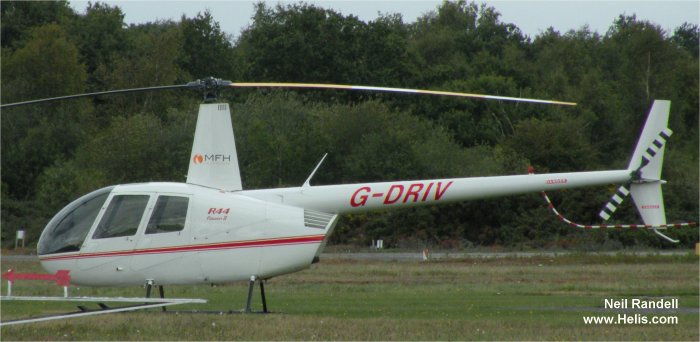 Helicopter Robinson R44 Raven II Serial 10126 Register G-DRIV. Built 2003. Aircraft history and location