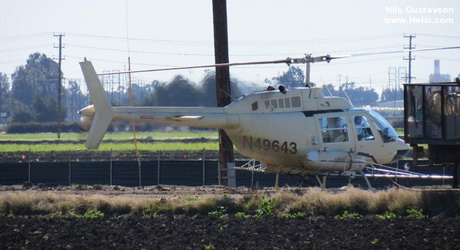 Helicopter Bell 206B-2 Jet Ranger Serial 1813 Register N49643 used by State of California. Built 1975. Aircraft history and location