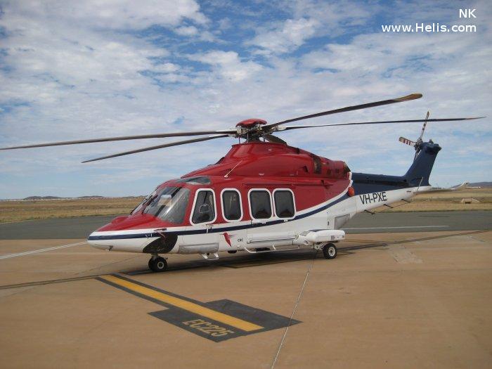 Helicopter AgustaWestland AW139 Serial 41311 Register VH-PXE N426SH used by CHC Helicopters Australia ,Lloyd Helicopters ,AgustaWestland Philadelphia (AgustaWestland USA). Built 2012. Aircraft history and location