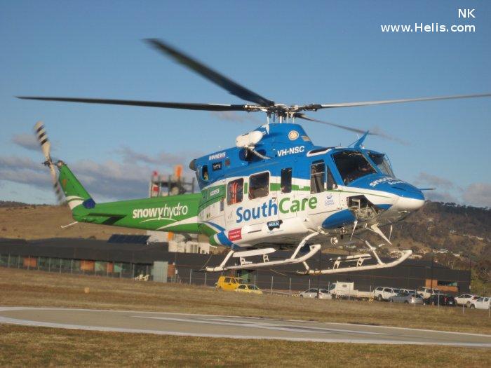 Helicopter Bell 412 Serial 33029 Register VH-NSC VH-CRQ N3913B used by Sydney HeliTours ,Australia Air Ambulances NSW Ambulance ,CHC Helicopters Australia ,NSCA (National Safety Council of Australia). Built 1981. Aircraft history and location