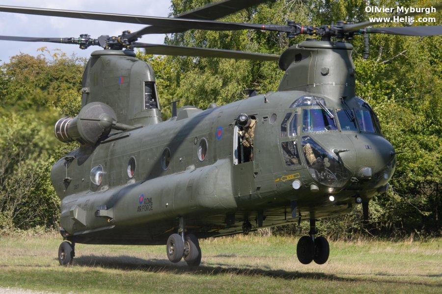 Helicopter Boeing CH-47D Chinook Serial M.7007 Register ZA671 used by Royal Air Force RAF. Built 1980. Aircraft history and location