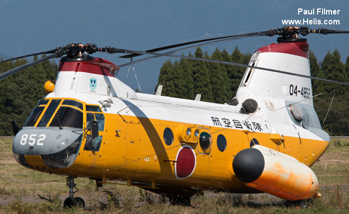Helicopter Kawasaki kv-107iia-5 Serial 4159 Register 04-4852 used by Japan Air Self-Defense Force JASDF (Japanese Air Force). Built 1990. Aircraft history and location