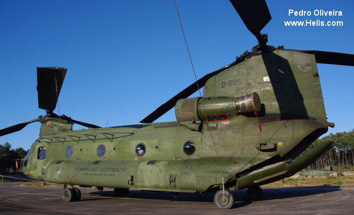 Helicopter Boeing CH-47D Chinook Serial M.3665 Register D-665 used by Koninklijke Luchtmacht RNLAF (Royal Netherlands Air Force). Built 1995. Aircraft history and location