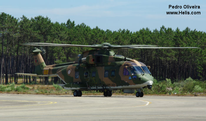 Helicopter AgustaWestland EH101 Mk.516 Serial 50122 Register 19609 used by Força Aérea Portuguesa (Portuguese Air Force). Aircraft history and location