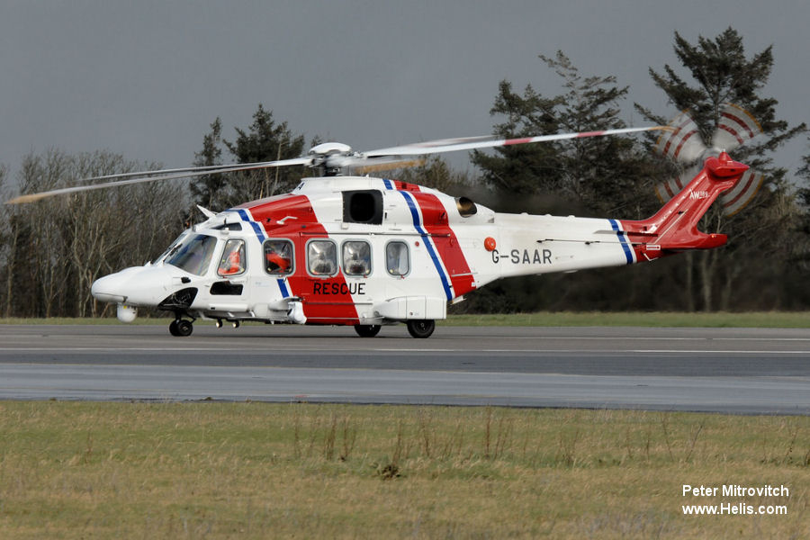 Helicopter AgustaWestland AW189 Serial 89003 Register G-SAAR used by Bristow BFSAI ,AAR Corp ,Lobo Leasing. Built 2015. Aircraft history and location