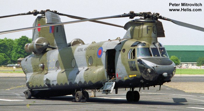 Helicopter Boeing-Vertol CH-47C Chinook Serial b-868 Register ZD576 N37079 used by Royal Air Force RAF ,Boeing Helicopters. Built 1984. Aircraft history and location
