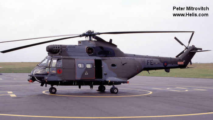 Helicopter Aerospatiale SA330E Puma Serial 1170 Register XW225 used by Royal Air Force RAF. Built 1972. Aircraft history and location