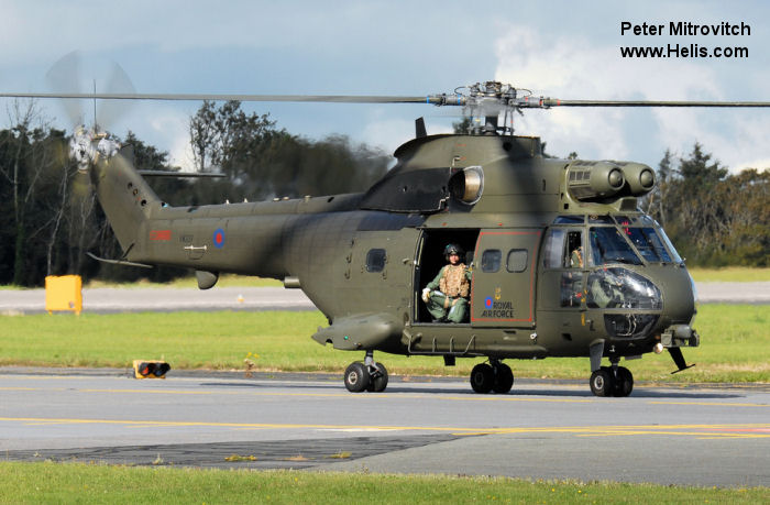 Helicopter Aerospatiale SA330E Puma Serial 1218 Register XW237 used by Royal Air Force RAF. Built 1972 Converted to Puma Mk2. Aircraft history and location