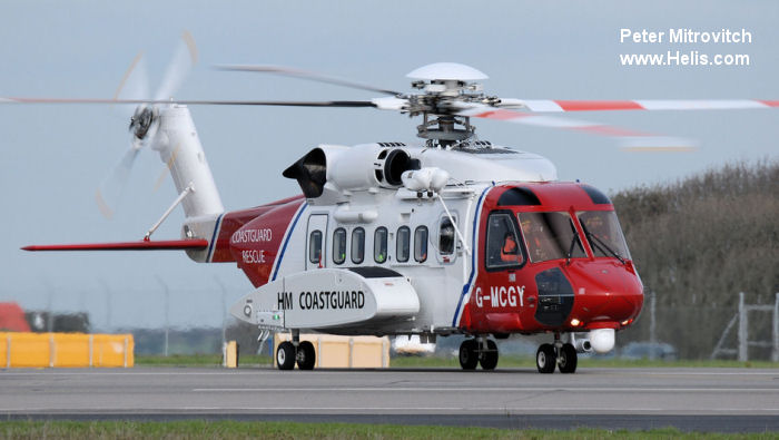 Helicopter Sikorsky S-92A Serial 92-0257 Register G-MCGY N257Z used by HM Coastguard (Her Majesty’s Coastguard) ,Bristow ,Sikorsky Helicopters. Built 2014. Aircraft history and location