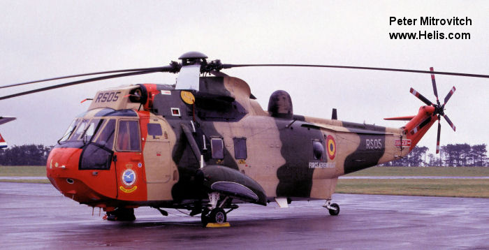 Helicopter Westland Sea King Mk.48 Serial wa 835 Register RS05 used by Force Aérienne Belge (Belgian Air Force). Built 1976. Aircraft history and location