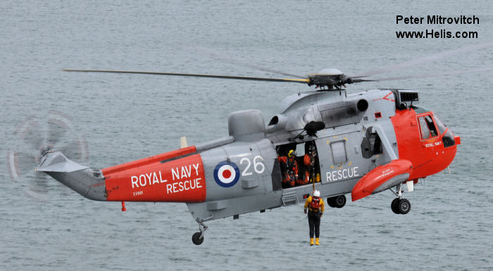 Helicopter Westland Sea King HAS.1 Serial wa 649 Register XV661 used by Fleet Air Arm RN (Royal Navy). Built 1970 Converted to Sea King HU.5. Aircraft history and location