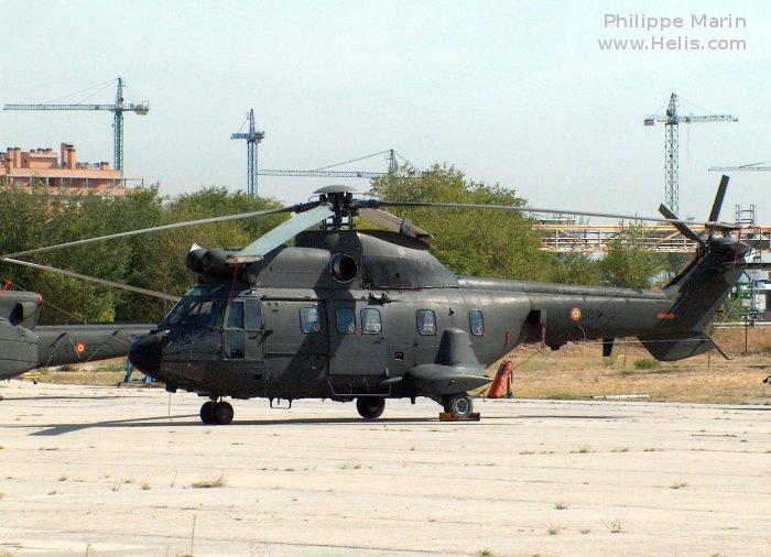 Helicopter Aerospatiale AS332B Super Puma Serial 2202 Register HT.21-06 used by Fuerzas Aeromóviles del Ejército de Tierra FAMET (Spanish Army Aviation). Aircraft history and location