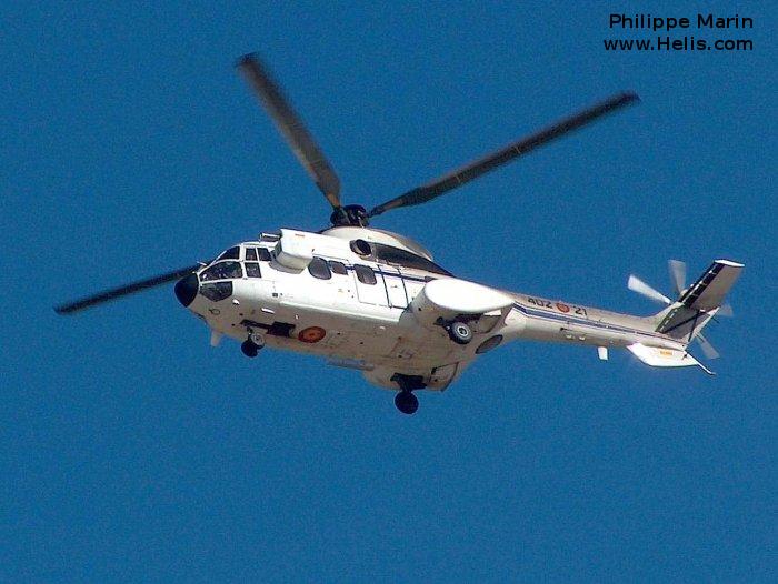 Helicopter Aerospatiale AS332M1 Super Puma Serial 2329 Register HT.21A-2 used by Ejercito del Aire EdA (Spanish Air Force). Built 1993. Aircraft history and location