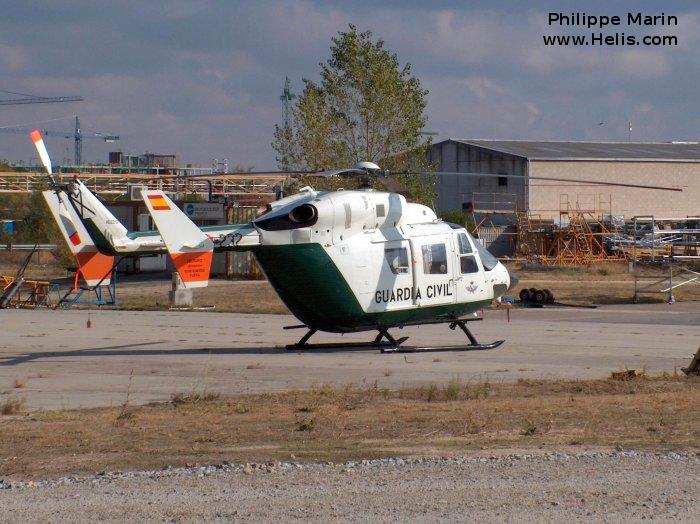 Helicopter MBB Bk117A-3 Serial 7116 Register HU.22-07 used by Guardia Civil (Spanish Civil Guard (Military Police)). Aircraft history and location