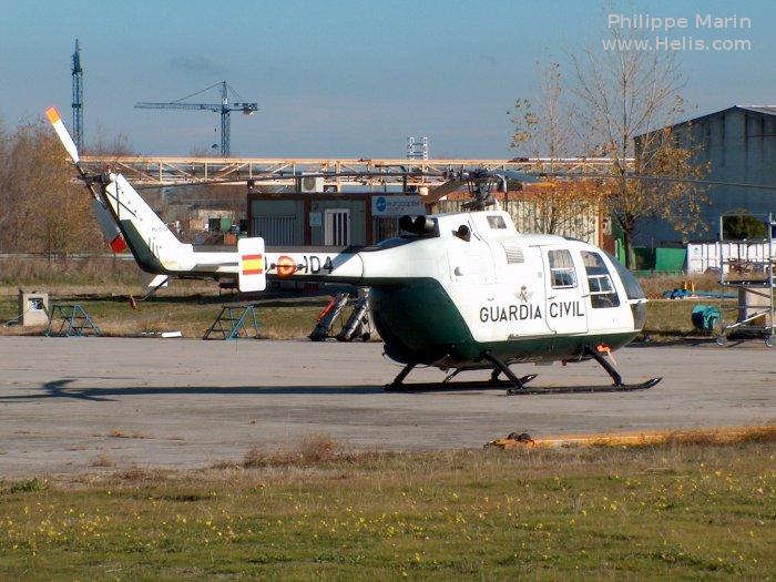 Helicopter MBB Bo105 Serial S-79 Register HU.15-04 used by Guardia Civil (Spanish Civil Guard (Military Police)). Built 1973. Aircraft history and location