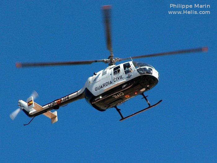Helicopter MBB Bo105 Serial S-611 Register HU.15-86 used by Guardia Civil (Spanish Civil Guard (Military Police)). Aircraft history and location