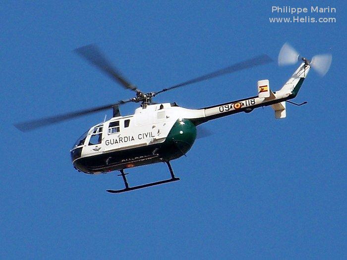 Helicopter MBB Bo105 Serial S-788 Register HU.15-90 D-HDYX used by Guardia Civil (Spanish Civil Guard (Military Police)) ,MBB. Built 1988. Aircraft history and location