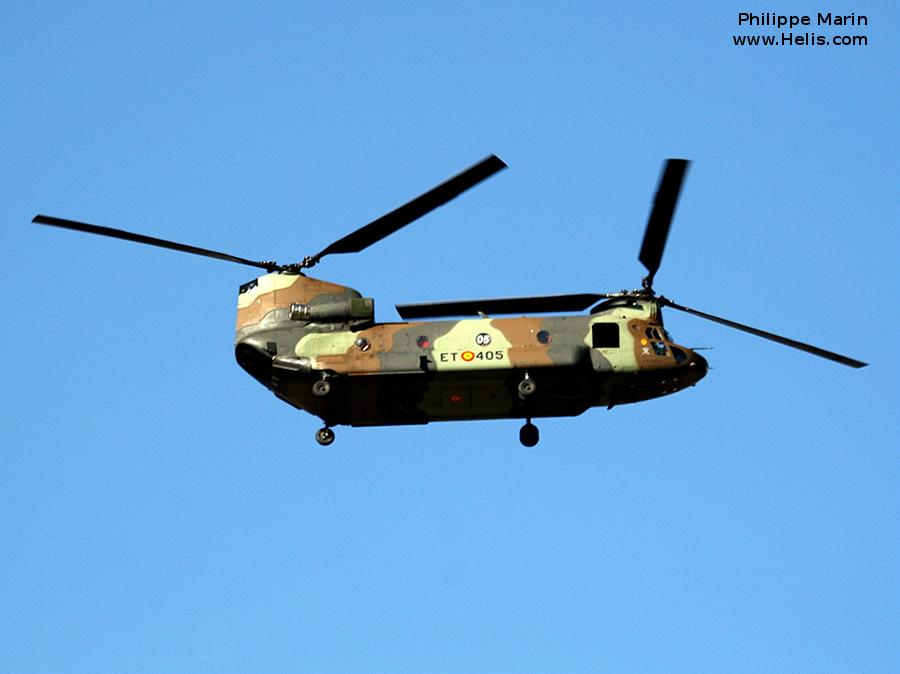 Helicopter Boeing CH-47D Chinook Serial M.3506 Register HT.17-05 used by Fuerzas Aeromóviles del Ejército de Tierra FAMET (Spanish Army Aviation). Aircraft history and location