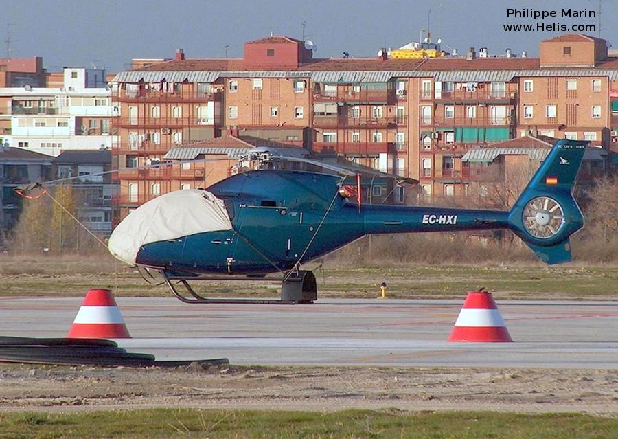 Helicopter Eurocopter EC120B Serial 1193 Register EC-HXI used by Heliswiss Iberica S.A.. Built 2001. Aircraft history and location