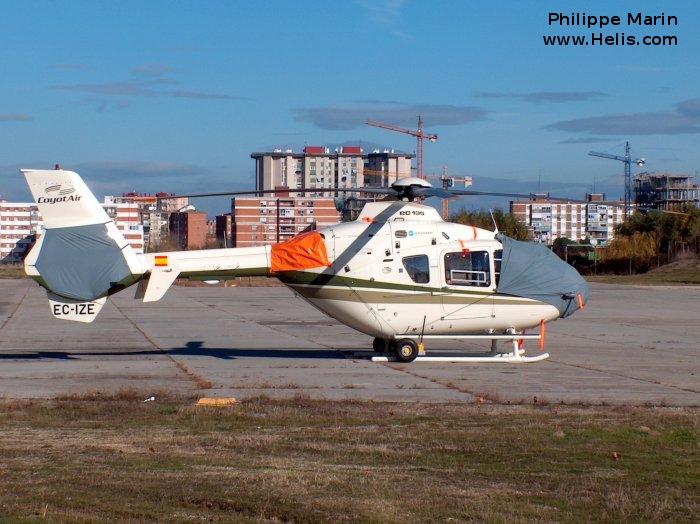 Helicopter Eurocopter EC135T2 Serial 0309 Register C-GSRF EC-IZE used by Blackcomb Helicopters ,Administraciones Locales Xunta de Galicia (Galicia Government) ,Babcock España (Babcock Spain) ,CoyotAir. Built 2003. Aircraft history and location