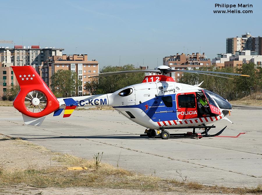 Helicopter Eurocopter EC135P2 Serial 0452 Register EC-KCM used by Eliance (Eliance (Habock)) ,INAER ,Administraciones Locales (Spanish Autonomous Communities) ,Intercopters. Built 2006. Aircraft history and location