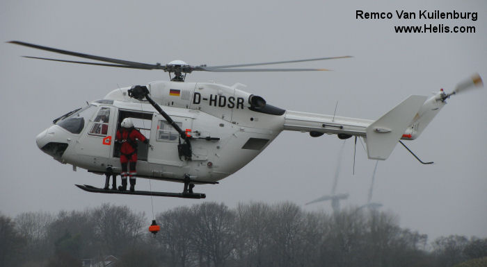 Helicopter Eurocopter BK117C-1 Serial 7545 Register D-HDSR D-HMBB used by DRF Luftrettung DRF AMB 01 (Offshore Husum) ,INAER Italia ,Eurocopter Deutschland GmbH (Eurocopter Germany). Built 2003. Aircraft history and location