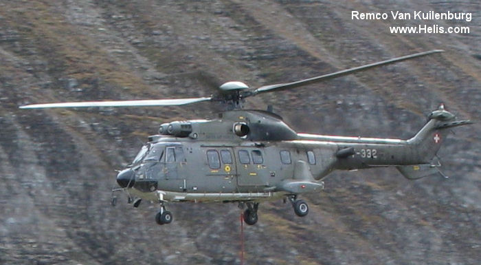 Helicopter Eurocopter AS532UL Cougar Serial 2527 Register T-332 used by Schweizer Luftwaffe (Swiss Air Force). Aircraft history and location