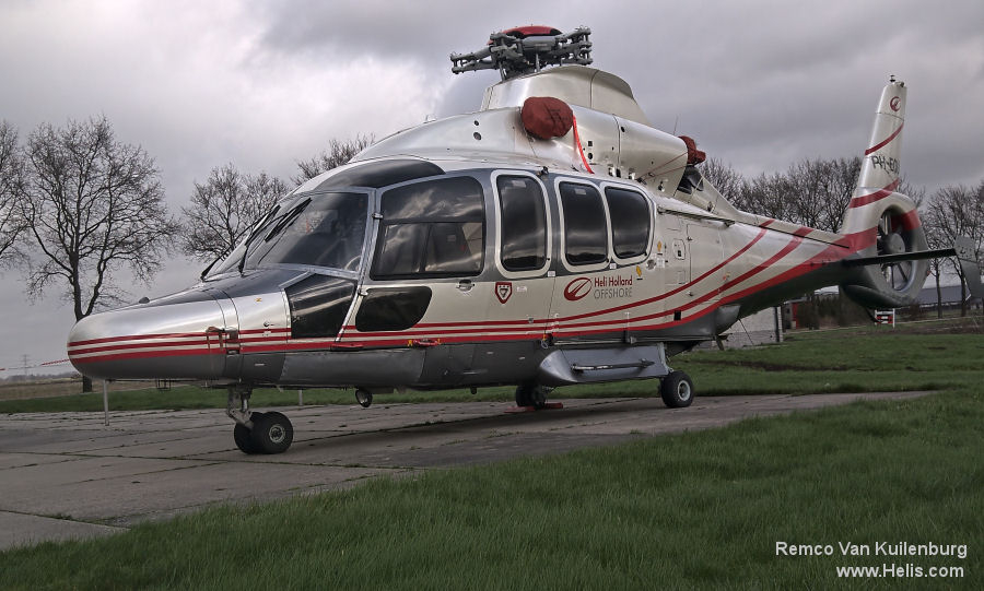 Helicopter Eurocopter EC155B1 Serial 6708 Register PH-EQU 3A-MAG F-WWOY used by Heli Holland ,Heli Air Monaco ,Eurocopter France. Built 2005. Aircraft history and location