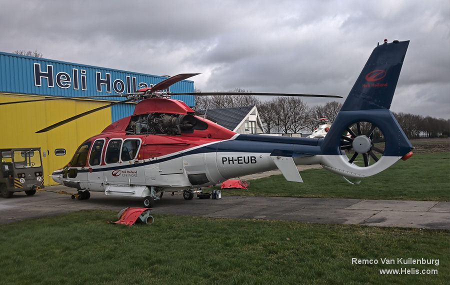 Helicopter Eurocopter EC155B1 Serial 6802 Register PH-EUB F-HHSB used by Heli Holland ,CHC Helicopters Netherlands bv CHC NL. Aircraft history and location