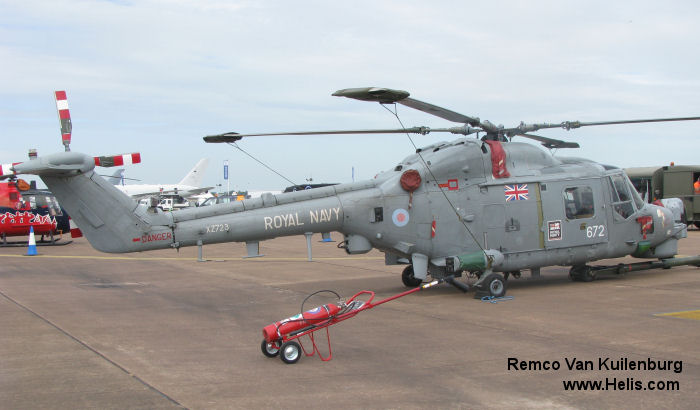 Helicopter Westland Lynx  HAS2 Serial 185 Register XZ723 used by Fleet Air Arm RN (Royal Navy). Built 1980. Aircraft history and location