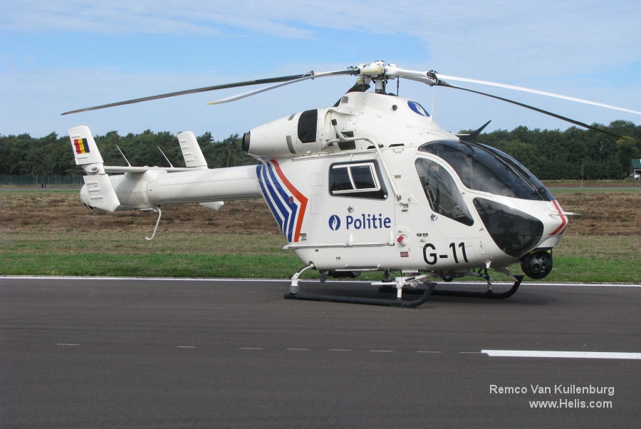 Helicopter McDonnell Douglas MD900 Explorer Serial 900/00045 Register G-11 N92047 used by Federale Politie / Police Fédérale (Belgian National Police) ,MD Helicopters MDHI. Built 1996. Aircraft history and location