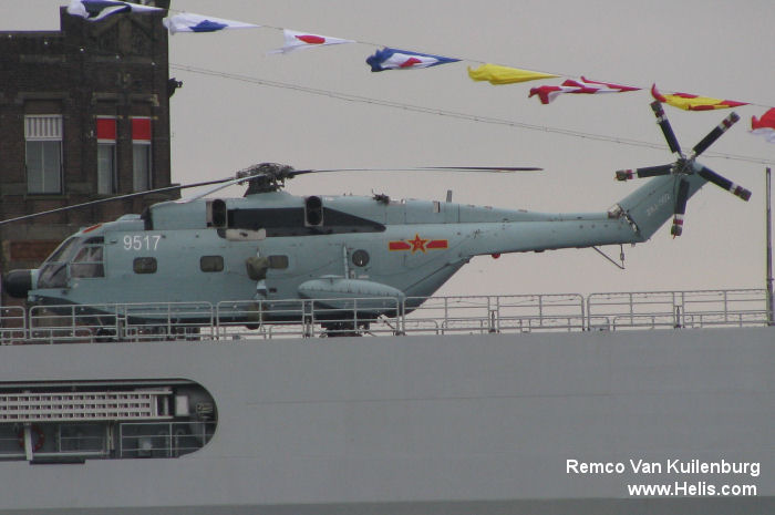 Helicopter Changhe Z-8 Serial Z8J-002 Register 9517 used by People's Liberation Army Navy (中國人民解放軍海軍). Aircraft history and location