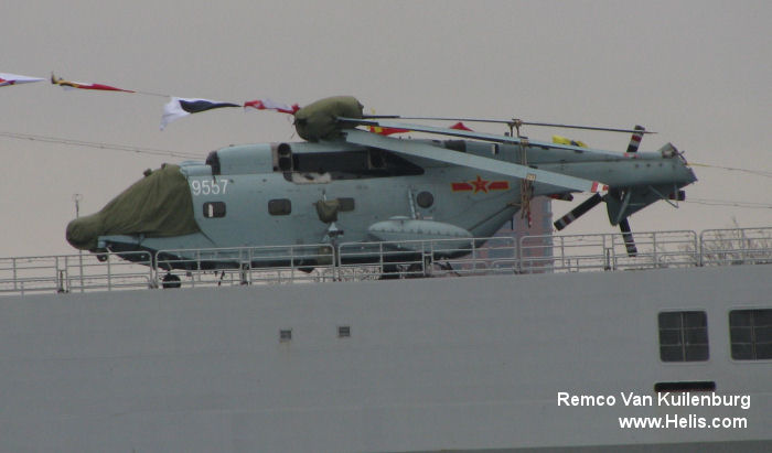 Helicopter Changhe Z-8 Serial Z8J-006 Register 9557 used by People's Liberation Army Navy (中國人民解放軍海軍). Aircraft history and location