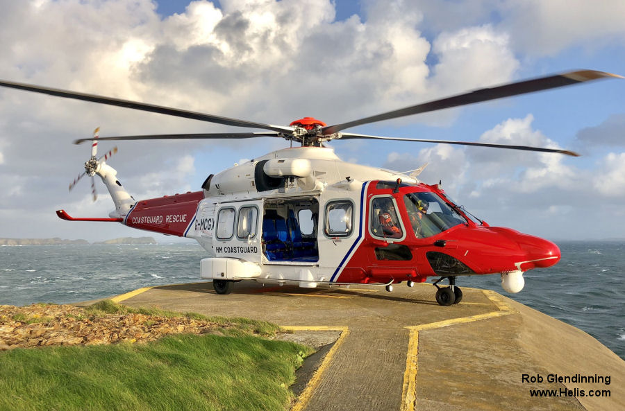 Helicopter AgustaWestland AW189 Serial 92010 Register G-MCGX used by HM Coastguard (Her Majesty’s Coastguard) ,Bristow ,AgustaWestland UK. Built 2018. Aircraft history and location