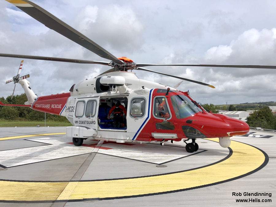 Helicopter AgustaWestland AW189 Serial 92005 Register G-MCGS used by HM Coastguard (Her Majesty’s Coastguard) ,Bristow ,AgustaWestland UK. Built 2014. Aircraft history and location