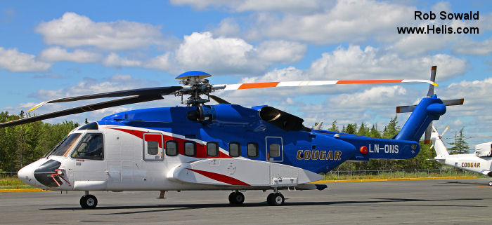 Helicopter Sikorsky S-92A Serial 92-0043 Register LN-ONS used by Cougar Helicopters ,Bristow Norway AS ,Norsk Helikopter. Built 2007. Aircraft history and location