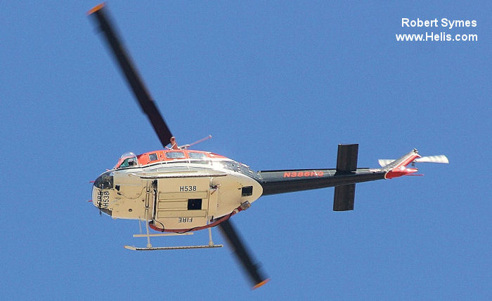 Helicopter Bell 205A-1 Serial 30086 Register N386HQ C-GFHA VH-NHA PK-HCG VR-BGU G-BGLU EP-HBK VR-BEO used by HeliQwest ,Eagle Copters ,Tasman Helicopters ,Custom Helicopters ,Frontier Helicopters ,Bristow Masayu Helicopters BMH ,Bristow Bermuda ,Bristow ,Bristow Helicopters Iran. Built 1971. Aircraft history and location