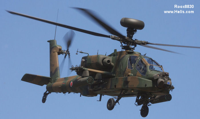 Helicopter Fuji AH-64DJP Apache Serial JP009 Register 74509 used by Japan Ground Self-Defense Force (Japanese Army). Built 2010. Aircraft history and location