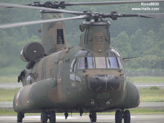 Helicopter Kawasaki Heavy Industries CH-47JA Serial 5054 Register 52955 used by Japan Ground Self-Defense Force JGSDF (Japanese Army). Aircraft history and location
