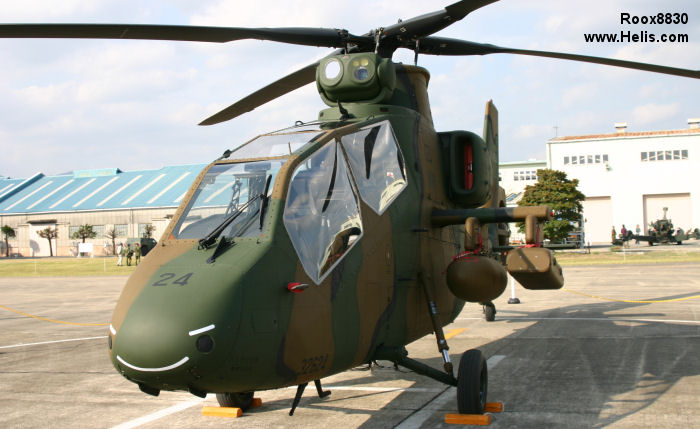 Helicopter Kawasaki OH-1 Serial 1024 Register 32624 used by Japan Ground Self-Defense Force JGSDF (Japanese Army). Aircraft history and location