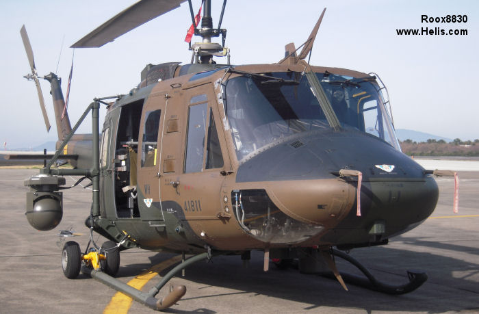 Helicopter Fuji  UH-1J Serial 1J11 Register 41811 used by Japan Ground Self-Defense Force JGSDF (Japanese Army). Aircraft history and location