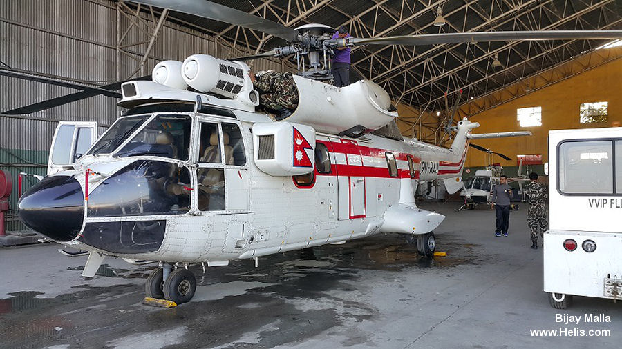 Helicopter Aerospatiale AS332L1 Super Puma Serial 2307 Register 9N-RAJ used by Nepalese Government. Built 1989. Aircraft history