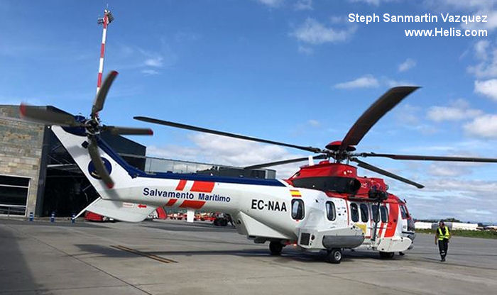 Helicopter Airbus H225 Serial 2910 Register EC-NAA G-CJWN VH-SRU used by Salvamento Maritimo SASEMAR (Maritime Safety Agency) ,Milestone Aviation ,Lloyd Helicopters. Built 2014. Aircraft history and location