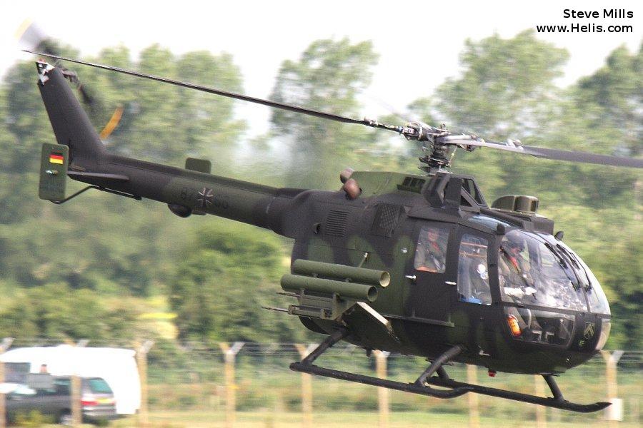 Helicopter MBB Bo105P PAH-1 Serial 6166 Register 87+66 used by Heeresflieger (German Army Aviation). Aircraft history and location