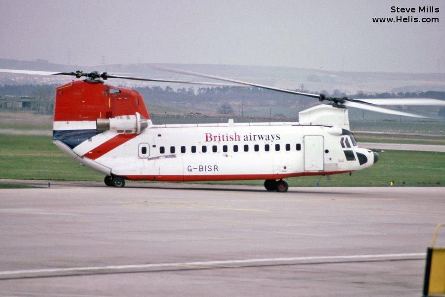 Helicopter Boeing-Vertol 234LR Serial MJ-003 Register P2-CHI N237CH G-BISR used by CHI Papua New Guinea ,Columbia Helicopters ColHeli ,British Airways Helicopters. Built 1981. Aircraft history and location