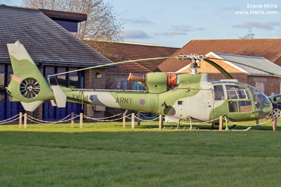 Helicopter Aerospatiale SA341B Gazelle AH.1 Serial 1005 Register XW844 used by Vector Aerospace ,Army Air Corps AAC (British Army). Built 1972. Aircraft history and location