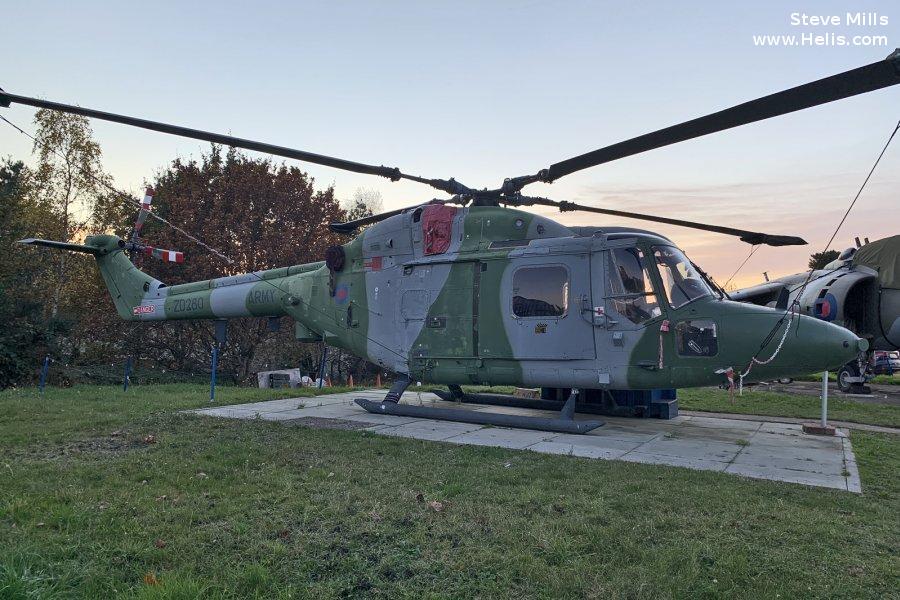 Helicopter Westland Lynx AH1 Serial 302 Register ZD280 used by Army Air Corps AAC (British Army). Built 1983. Aircraft history and location