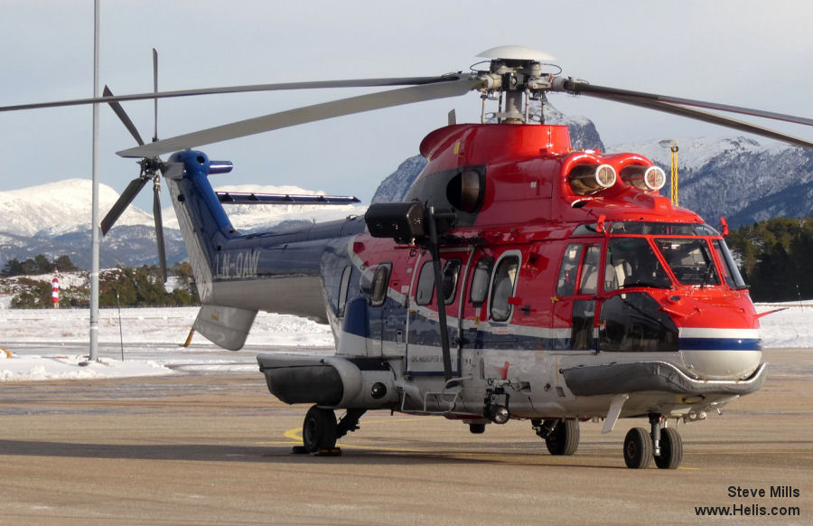 Helicopter Aerospatiale AS332L Super Puma Serial 2053 Register VH-URY VH-LHD LN-OAW OY-HMH F-WMHF LN-OME used by Lloyd Helicopters ,United Nations UNHAS ,Helikopter Service ,Maersk ,Aerospatiale. Built 1983. Aircraft history and location