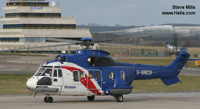 Helicopter Aerospatiale AS332L Super Puma Serial 2161 Register N216VA G-BMCW used by Starlite Aviation Ireland ,Bristow. Built 1985. Aircraft history and location
