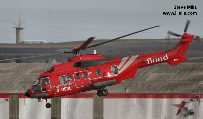 Helicopter Eurocopter AS332L2 Super Puma Serial 2612 Register G-REDL used by Bond Aviation Group. Built 2004. Aircraft history and location